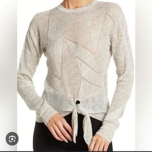 Veronica Beard Linen Elina Pointelle Sweater Tie Front